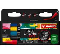 Stabilo FREE Acrylic - Marker acrilico - T100 Punta rotonda 1-2mm - Royal Edition - Astuccio da 5 - Colori assortiti
