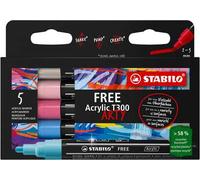 Marker acrilico - STABILO FREE Acrylic - T300 Punta rotonda 2-3mm - Candy Edition - Astuccio da 5 - Colori assortiti