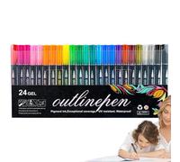 Marker Pens - Highlighter Pens | Coloring Graffiti Pens | Double-Lines Doodle Outline Markers, Doodle Pens, Shimmer Drawing Highlighter Pens, Pens For Crafts, Scrapbooks, Photo Albums, Journaling