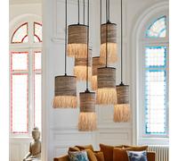 MARKET SET Lampada a sospensione Formentera, Ø 50 cm, fibra di palma, a 8 luci. MARKET SET