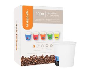 marketcaffe 1000 Bicchierini caffè, Bicchieri Caffe di Carta Biodegradabili Biocompostabili Tazzine da 75 ml (Bianco)