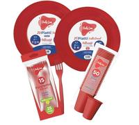 marketcaffe Kit Party Rosso 250 Pezzi - Set Completo per Feste e Eventi, Piatti, Bicchieri e Forchette in Polipropilene Eleganti e Resistenti