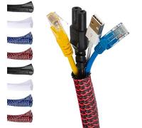 MarketConnect® Guaina Cavi SELF-CLOSING Ø 3mm, L 8mt • Raccogli e Nascondi Cavi • Ideale per Scrivania e TV • NERO-ROSSO