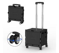 Marketero Carrello pieghevole per la spesa, con ruote, con coperchio, per insegnanti, con ruote resistenti, girevole a 360° e manico telescopico, per campeggio, shopping, spostamenti, colore nero