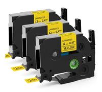 MarkField 3x Nastro per Etichette Compatibile con Brother P-touch TZe Tapes Cassetta per Brother P touch PT-1000 PT-1010 1090 1830VP 2030VP 2100VP, 12mm x 8m, Nero su giallo