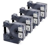 MarkField 4x Nastro 12mm Compatibile con Dymo Rhino 18444 Vinile Etichette | 18444 S0718600 Nero su Bianco Industriale Nastro per Etichette, Compatibile con Dymo Rhino 4200 5000 5200 6000, 12mm x 5,5m