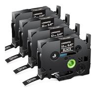 MarkField 4x Nastro per Etichette Compatibile con Brother P-touch TZ TZe-335 0.47 12mm Bianco su Nero per ptouch PT-P300BT Cube 1000 PT-1000 1005 1090 H105 H100LB/R H107B H108 H110 H200 D200