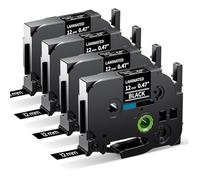 MarkField 4x TZe-335 12mm Nastro per Etichette Compatibile con Brother P-touch TZ TZe335 0.47 12mm Bianco su Nero per PT- H110 H107 H105 H100LB H100R P300BT Cube 1000 1005 1830 D210 D410