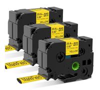 MarkField HS HSe-651 Nastro Adesivo Termorestringente Compatibile con Brother P-touch PT-E500 E800W D600 P700BT P750WVP, 23.6mm x 1.5m, Nero su Giallo, HSe651 Heat Shrink Tube Etichette, 3 Pack