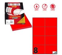 MARKIN - X210C512F-RO - Etichette adesive C-512 - in carta - permanenti - 105 x 74,25 mm - 8 et-fg - 100 fogli - rosso fluo - Markin - 80179 - Conf. da 1 Pz. - X210C512F-RO