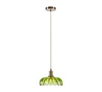 Markslöjd Lampada a sospensione Kurage, ottone anticato/verde, vetro, Ø 26 cm, E27 Markslöjd