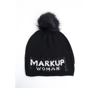 MARKUP WOMAN CAPPELLO CON PONPON A COSTE NERO CON LOGO INTARSIATO BIANCO