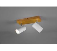MARLEY BARRA 2 SPOTS CILINDRI BIANCHI BASE LEGNO NATURALE L. 26CM 2 LUCI ATTACCO GU10