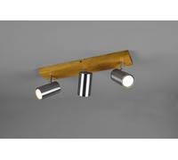 MARLEY BARRA 3 SPOTS CILINDRI ACCIAIO BASE LEGNO NATURALE L. 44CM 3 LUCI ATTACCO GU10