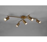 MARLEY PLAFONIERA 2 BARRE ORIENTABILI 5 SPOTS CILINDRO METALLO OTTONE ANTICATO L. 77,4CM 5 LUCI ATTACCO GU10