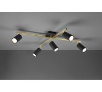 MARLEY PLAFONIERA 2 BARRE ORIENTABILI ORO CON 5 SPOTS CILINDRI NERO L.77,4CM 5 LUCI ATTACCO GU10