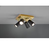 MARLEY PLAFONIERA QUADRATA BASE ORO 4 SPOTS CILINDRI NERO 24X24CM 4 LUCI ATTACCO GU10