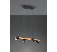 MARLEY SOSPENSIONE RETTANGOLARE CON BARRA LEGNO 4 CILINDRI NERO OPACO L. 80CM 4 LUCI ATTACCO GU10