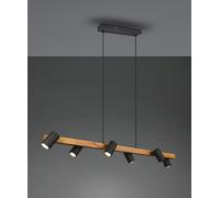 MARLEY SOSPENSIONE RETTANGOLARE CON BARRA LEGNO 6 CILINDRI NERO OPACO L. 115CM ATTACCO GU10