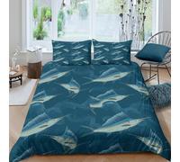 Marlin fish patternSet Di Copripiumino ultra microfibra 3 pezzi motivo 3D con cerniera Nautical ocean art copripiumino con federe traspirante ultra morbido for ragazze Super king（260x220cm）