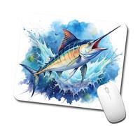 Marlin Jumping in The Ocean Deep Sea Sport Fishing Watercolor Mousepad Comodo Mouse Pad Piccolo Tappetino per Mouse for Gaming Pc Accessori Scrivania 25X30Cm