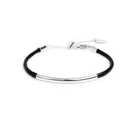 MARLU' Bracciale Acciaio Inossidabile Uomo con Cordino Nero, Design Minimalista Moderno, 17 cm