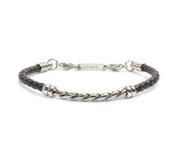 MARLU' Bracciale da Uomo in Acciaio e Pelle Intrecciata, Colore Nero e Argento, Modello 30BR0019-N