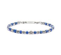 MARLU' Bracciale da Uomo in Acciaio Inossidabile, Perline Blu e Argento, Chiusura a Moschettone, Stile Moderno