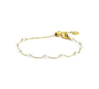 MARLU' Bracciale in Acciaio da Donna, con Perle Bianche, Catena Dorata, Chiusura a Moschettone, Modello 2BR0070G-W