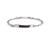 MARLU' Bracciale Uomo in Acciaio, Catena con Placca Nera, Chiusura a Moschettone, Modello 30BR0021N