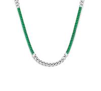MARLU' Collana in Acciaio, Verde e Argento, Stile Curb Chain con Cristalli Baguette, Modello 33CN0015-V