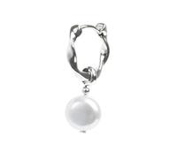 MARLU' Mono Orecchino in Acciaio con Pendente a Perla, Colore Argento e Bianco, Modello 33OR0070-W