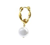 MARLU' Mono Orecchino in Acciaio con Perla Pendente, Colore Oro e Bianco, Stile Elegante