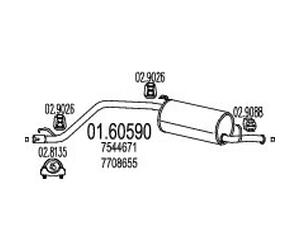 MARMITTA POSTERIORE COMPLETA +2 GOMMINI FIAT PANDA 750 900 1.0 1.1 t.t