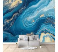 Marmo Astratto Blu Oro Carta da Parati Fotografica Blu Design per Pareti Camera - Fotomurale Tessuto Non Tessuto Colla Non Inclusa 300x210 cm