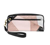 Marmo bianco nero glitter oro rosa geometrico, Borsa per il trucco Borsa per cosmetici Borsa da viaggio portatile da toilette Astuccio in pelle per donne e ragazze