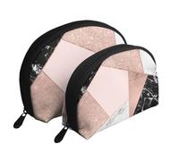 Marmo bianco nero glitter oro rosa geometrico, Borsa per trucco a conchiglia Portamonete da donna Borsa da toilette piccola Borsa per cosmetici 2 pezzi