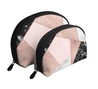 Marmo bianco nero glitter oro rosa geometrico, Borsa per trucco a conchiglia Portamonete da donna Borsa da toilette piccola Borsa per cosmetici 2 pezzi