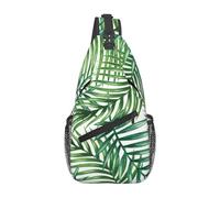 Marmo colorato adatto per sport, corsa, viaggi, borse a tracolla da uomo e donna all'aperto, Acquerello con foglie di palma tropicale, Taglia unica, Retro