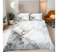 Marmo Copripiumino Singolo Texture Di Marmo Grigio E Bianco Set Copripiumino 135x200cm Microfibra Traspirante Morbido 3 Pezzi Singolo Parure Ragazzo, con Cerniera e 2 x Federe 50x75cm