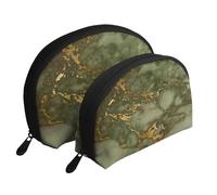 Marmo Di Lusso Verde E Oro, Borsa per trucco a conchiglia Portamonete da donna Borsa da toilette piccola Borsa per cosmetici 2 pezzi
