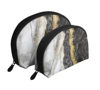 Marmo lamina d'oro bianco nero, Borsa per trucco a conchiglia Portamonete da donna Borsa da toilette piccola Borsa per cosmetici 2 pezzi