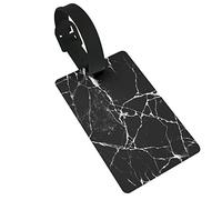 Marmo nero Batik Stone Linee astratte Decor 2 pezzi Etichette per bagagli, Anello per etichetta identificativa per copertura privacy e Scheda indirizzo per Valigia borsa da viaggio