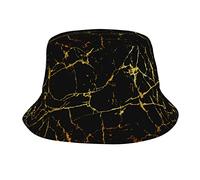 Marmo Nero con Cappelli a Secchiello Geometrici Dorati per Donna Uomo Cappelli da Pescatore Estivi Unisex Cappellino per Protezione Solare per Adolescenti Packable Trendy Travel Beach Vacation cap