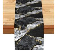 Marmo nero crepa oro, Runner da tavolo, Runner da tavolo in lino sintetico per casa, feste, sala da pranzo, 33x183 cm