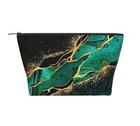 Marmo nero verde acqua malachite verde con venature dorate e macchie dorate, Borsa da toilette Borsa per trucco Borsa per cosmetici Borsa da toilette da viaggio portatile