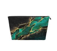Marmo nero verde acqua malachite verde con venature dorate e macchie dorate, Borsa da toilette Borsa per trucco Borsa per cosmetici Borsa da toilette da viaggio portatile