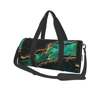 Marmo nero verde acqua malachite verde con venature dorate e macchie dorate, Borsone da viaggio di grande capacità Borsa rotonda Borsa da viaggio sportiva Borsa da viaggio Borsa da fitness
