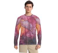 Marmo Rosa Art Maglia Rash Guard Uomo Girocollo con Protezione Solare UPF 50+,Manica Lunga per Pesca Corsa Outdoor