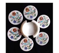 Marmo Sottobicchiere Set Floreale Semi Precious Sassi Inserto Arte Handmade Work